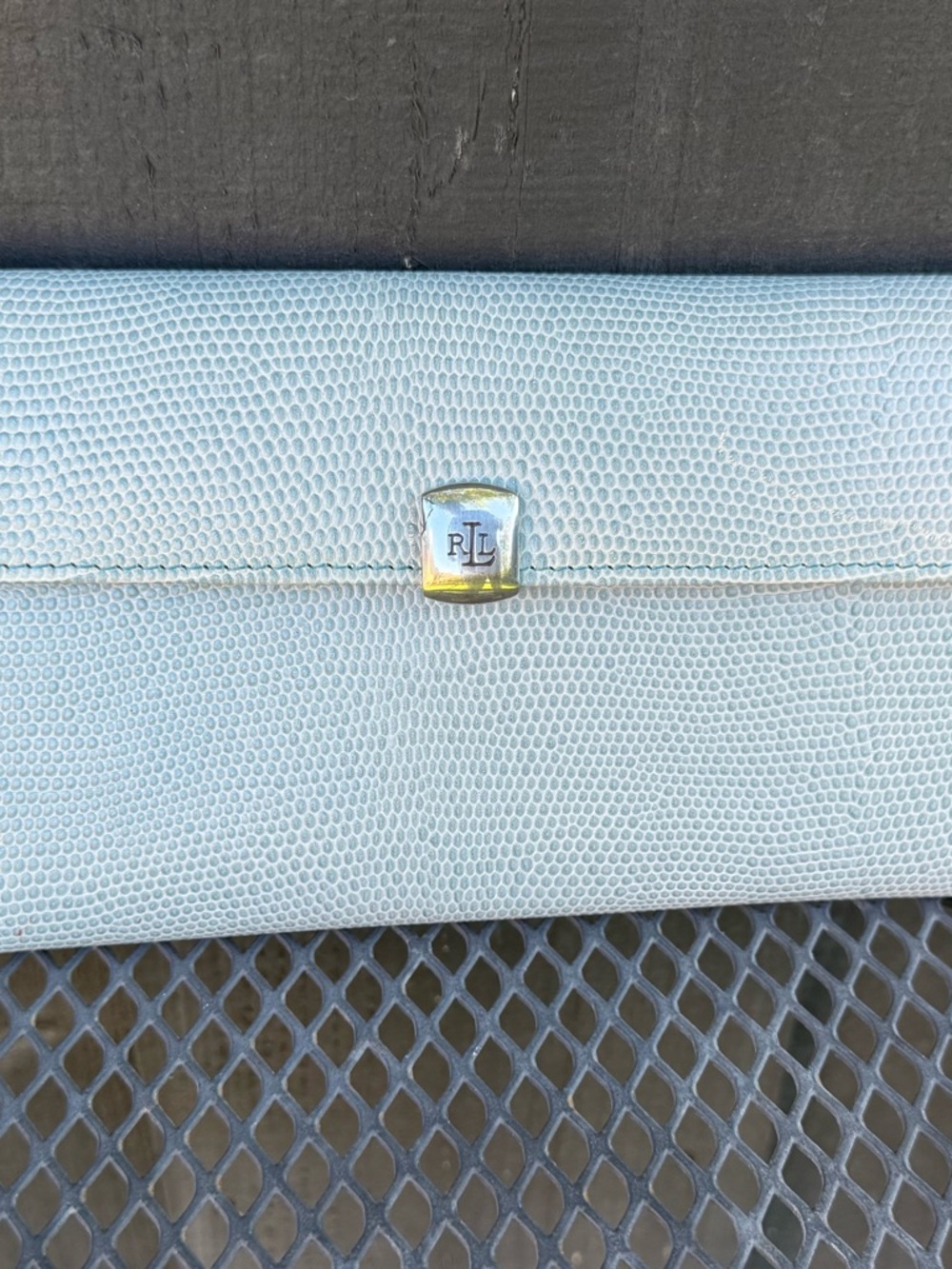 Ralph Lauren Vintage Leather Checkbook Clutch/wallet-embossed leather light blue